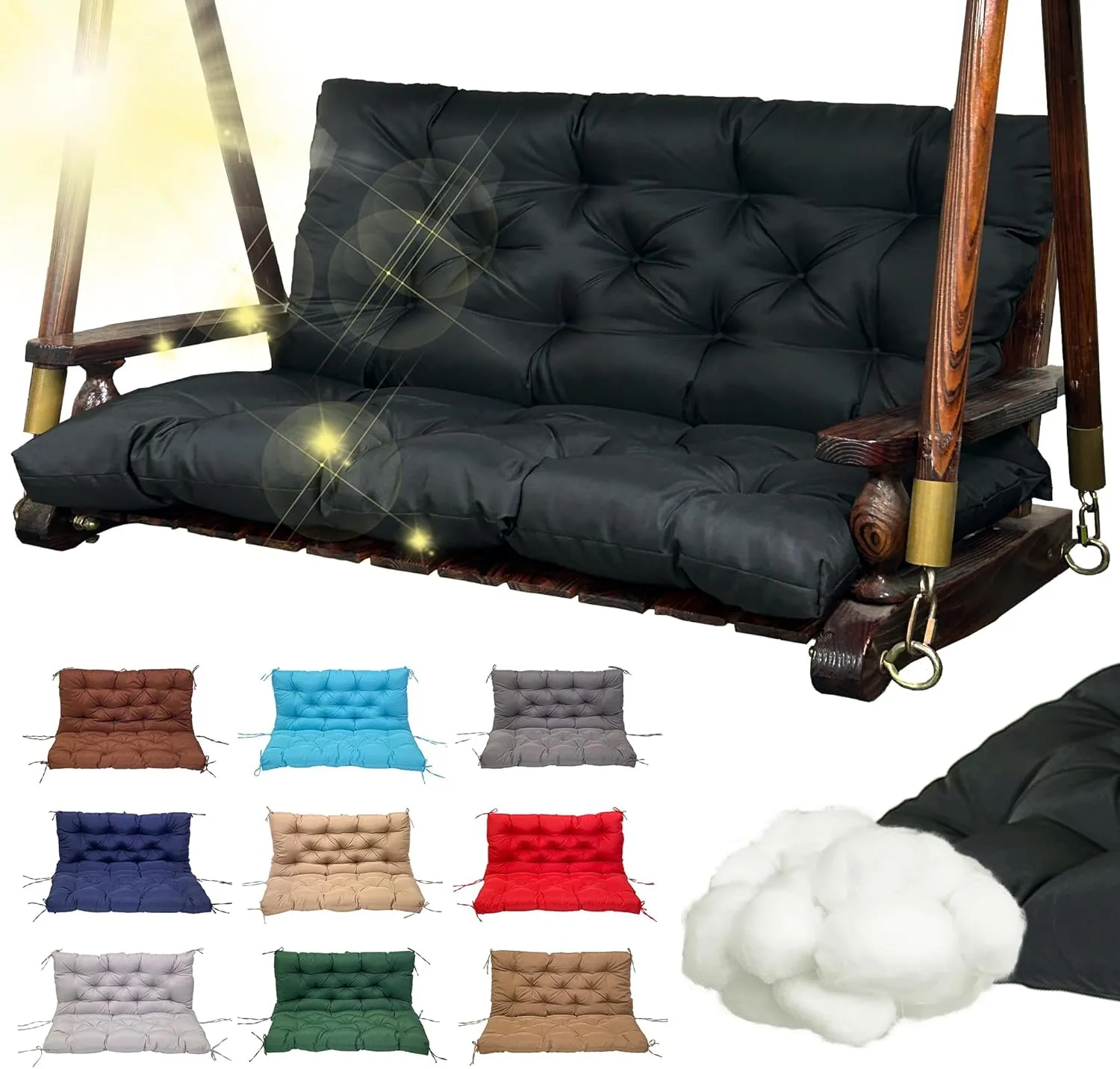 Replacement Swing Cushions for Outdoor Furniture: 2-3 Seater Waterproof Porch Bench Cushions with Ties and Backrest - 4" Thick Patio Swing Chair Cushion for Garden Backyard