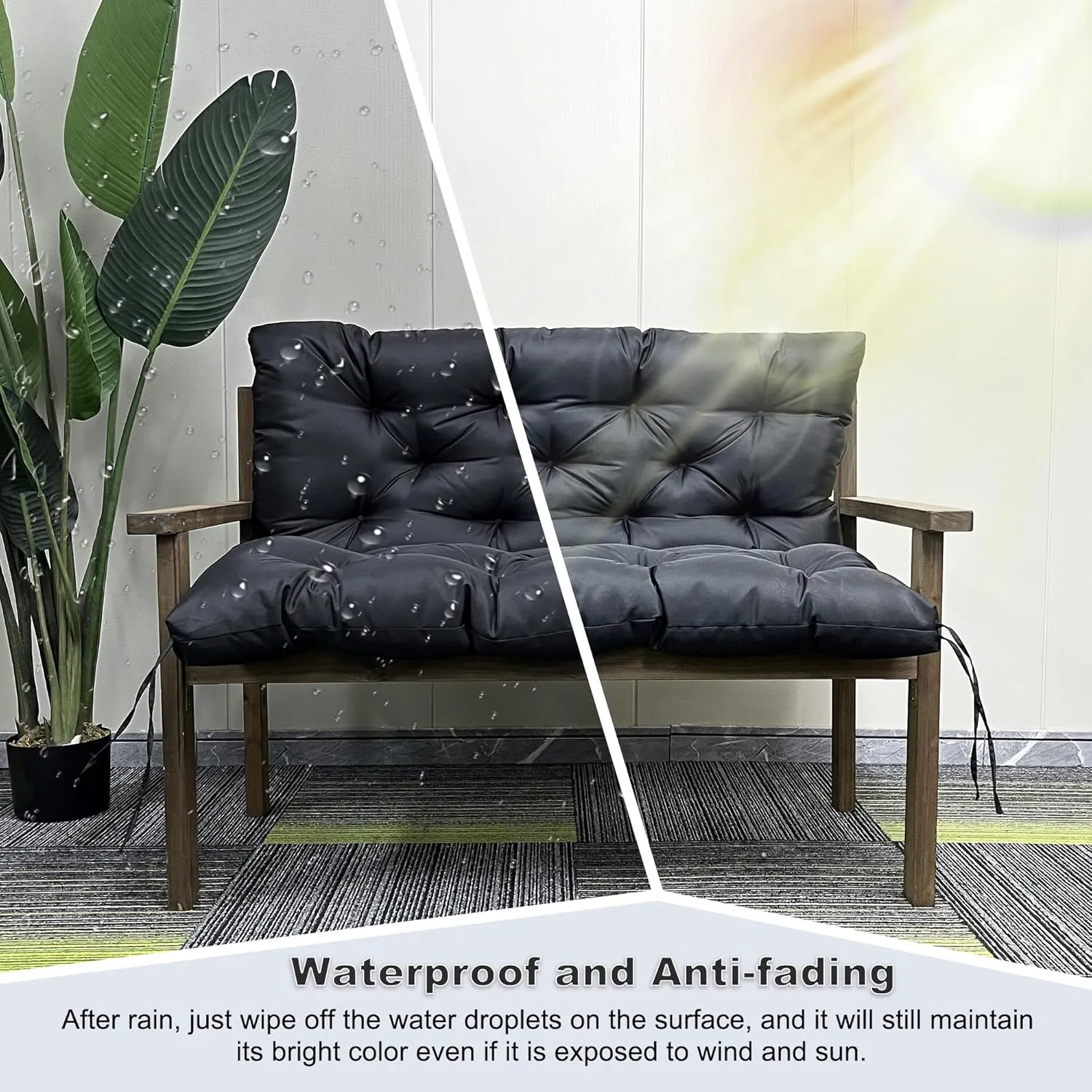 Replacement Swing Cushions for Outdoor Furniture: 2-3 Seater Waterproof Porch Bench Cushions with Ties and Backrest - 4" Thick Patio Swing Chair Cushion for Garden Backyard