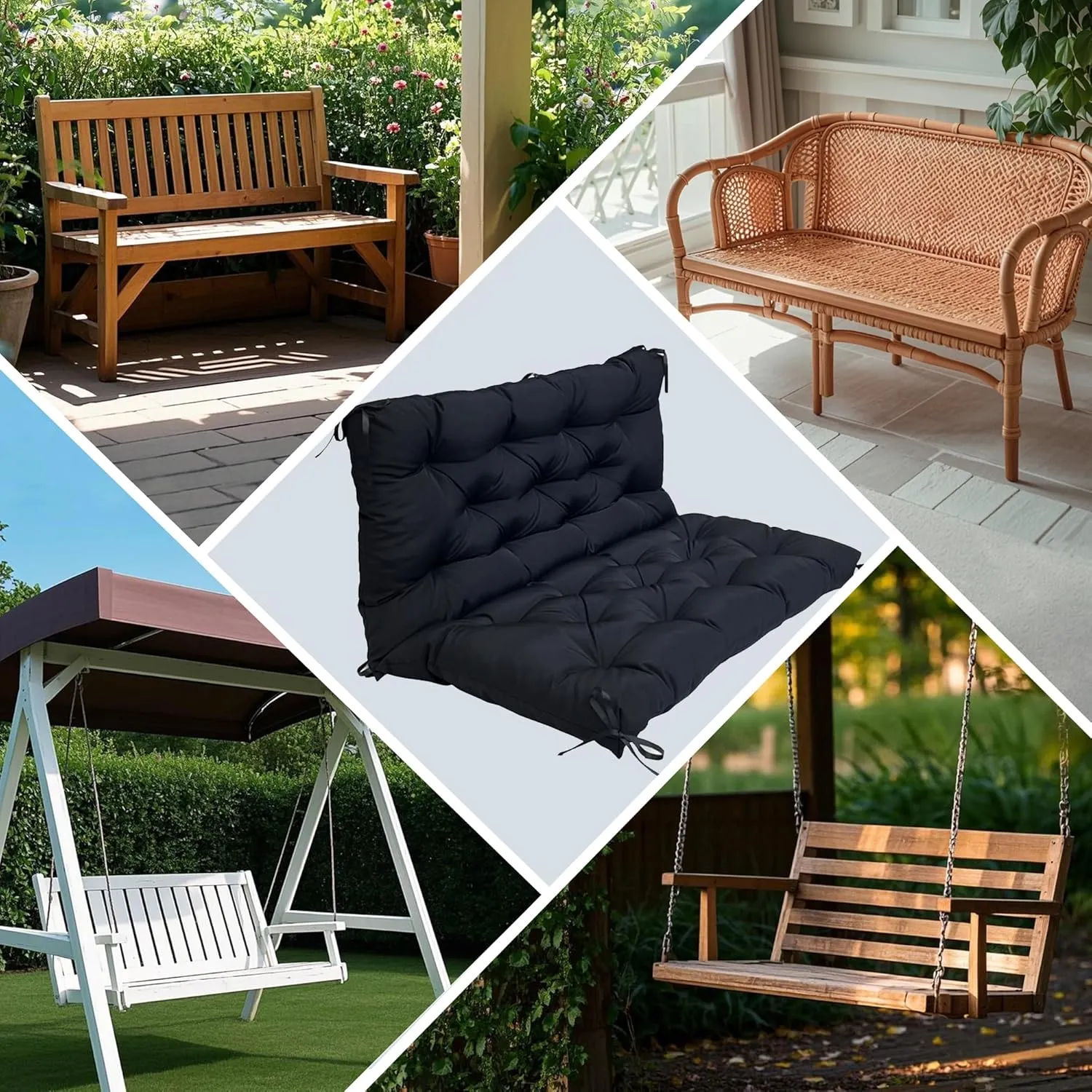 Replacement Swing Cushions for Outdoor Furniture: 2-3 Seater Waterproof Porch Bench Cushions with Ties and Backrest - 4" Thick Patio Swing Chair Cushion for Garden Backyard