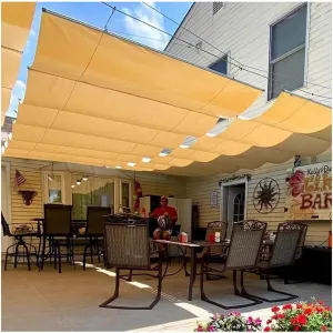 Retractable Canopy Awning Shade Cover - Wave Slide Design with Hardware Wire Cable for Patio, Garden, Backyard, Deck