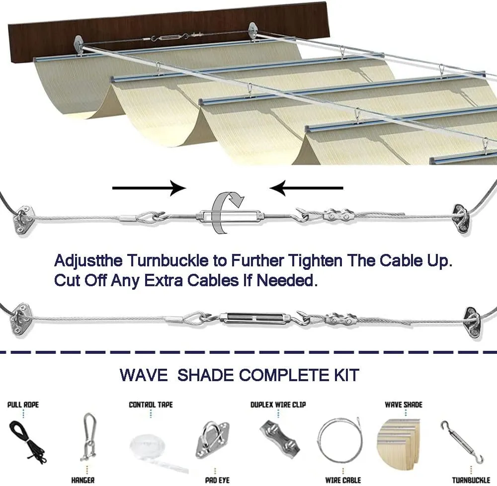 Retractable Canopy Awning Shade Cover - Wave Slide Design with Hardware Wire Cable for Patio, Garden, Backyard, Deck
