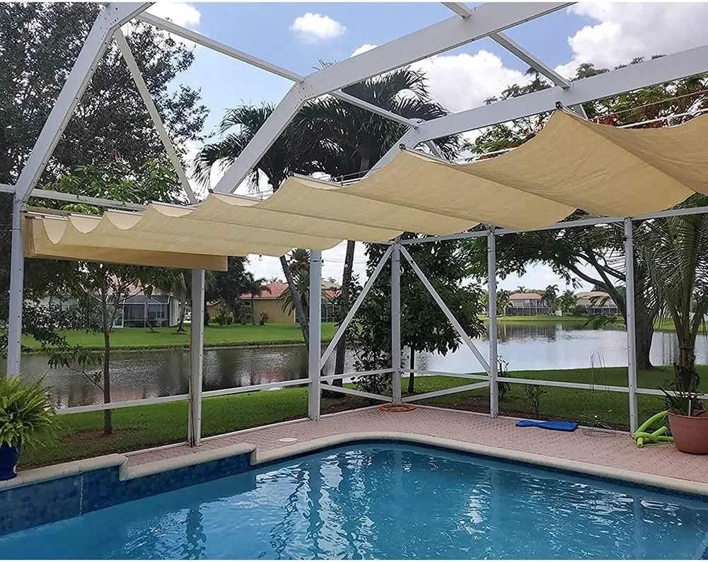 Retractable Canopy Awning Shade Cover - Wave Slide Design with Hardware Wire Cable for Patio, Garden, Backyard, Deck