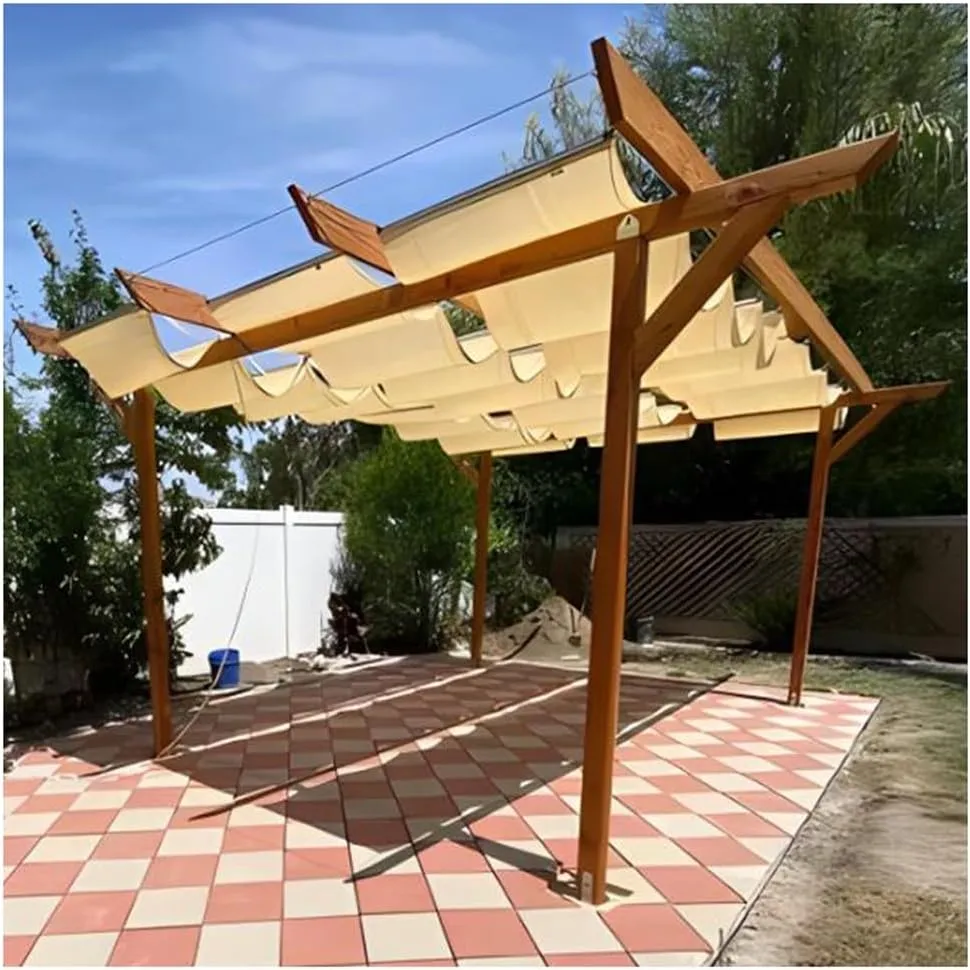 Retractable Canopy Awning Shade Cover - Wave Slide Design with Hardware Wire Cable for Patio, Garden, Backyard, Deck