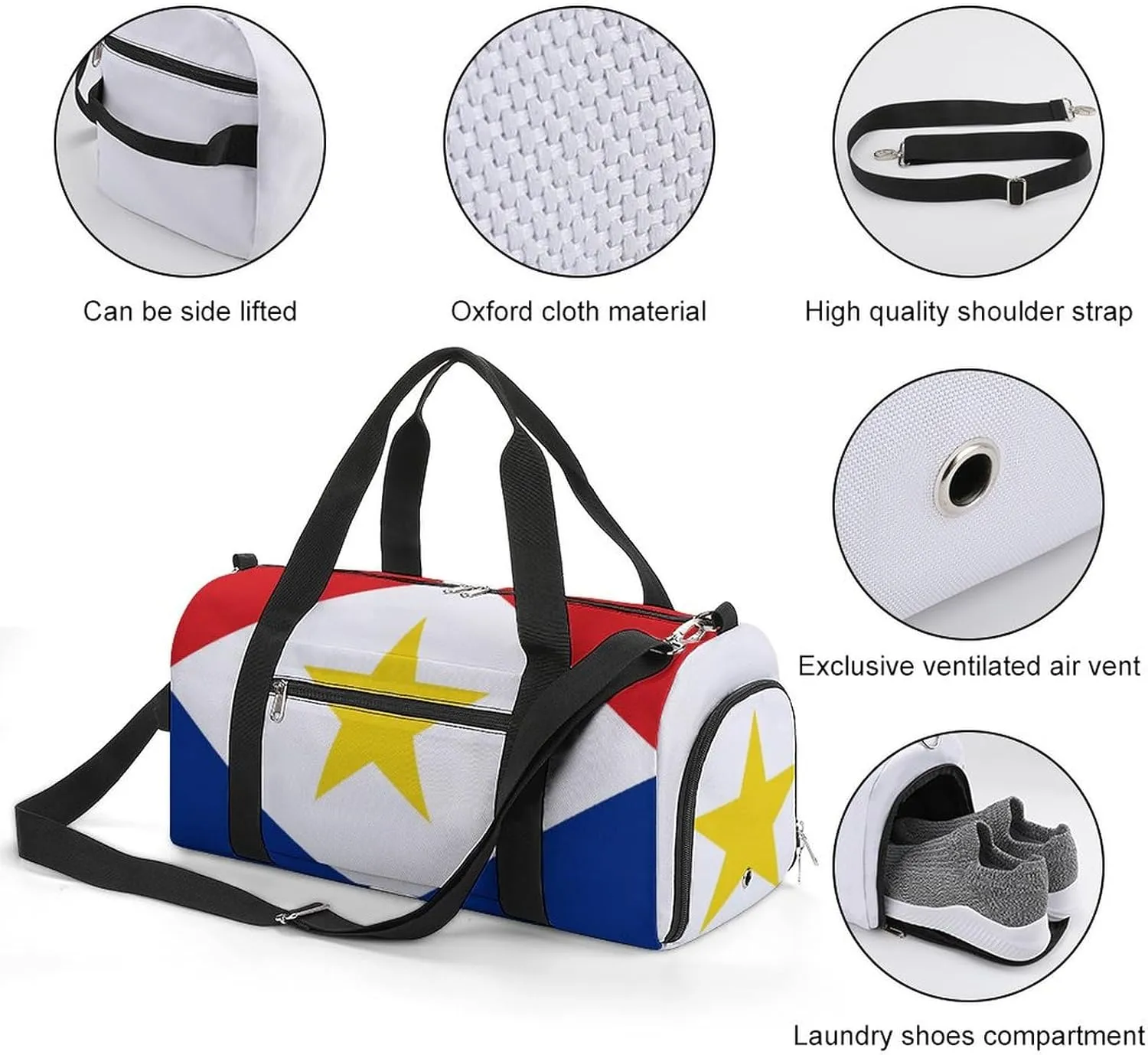 Saba Flag Gym Bag for Men Women with Shoe Compartment Waterproof Sports Travel