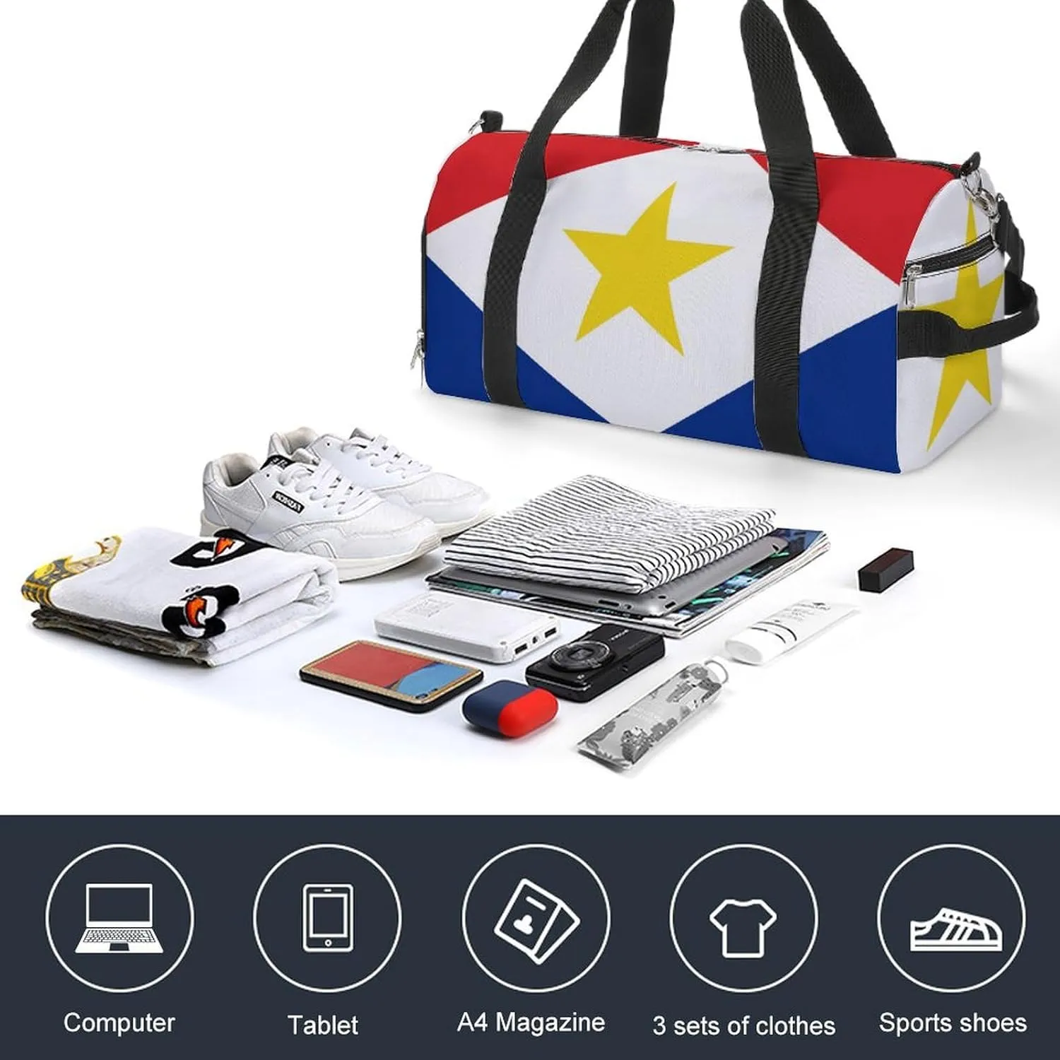 Saba Flag Gym Bag for Men Women with Shoe Compartment Waterproof Sports Travel