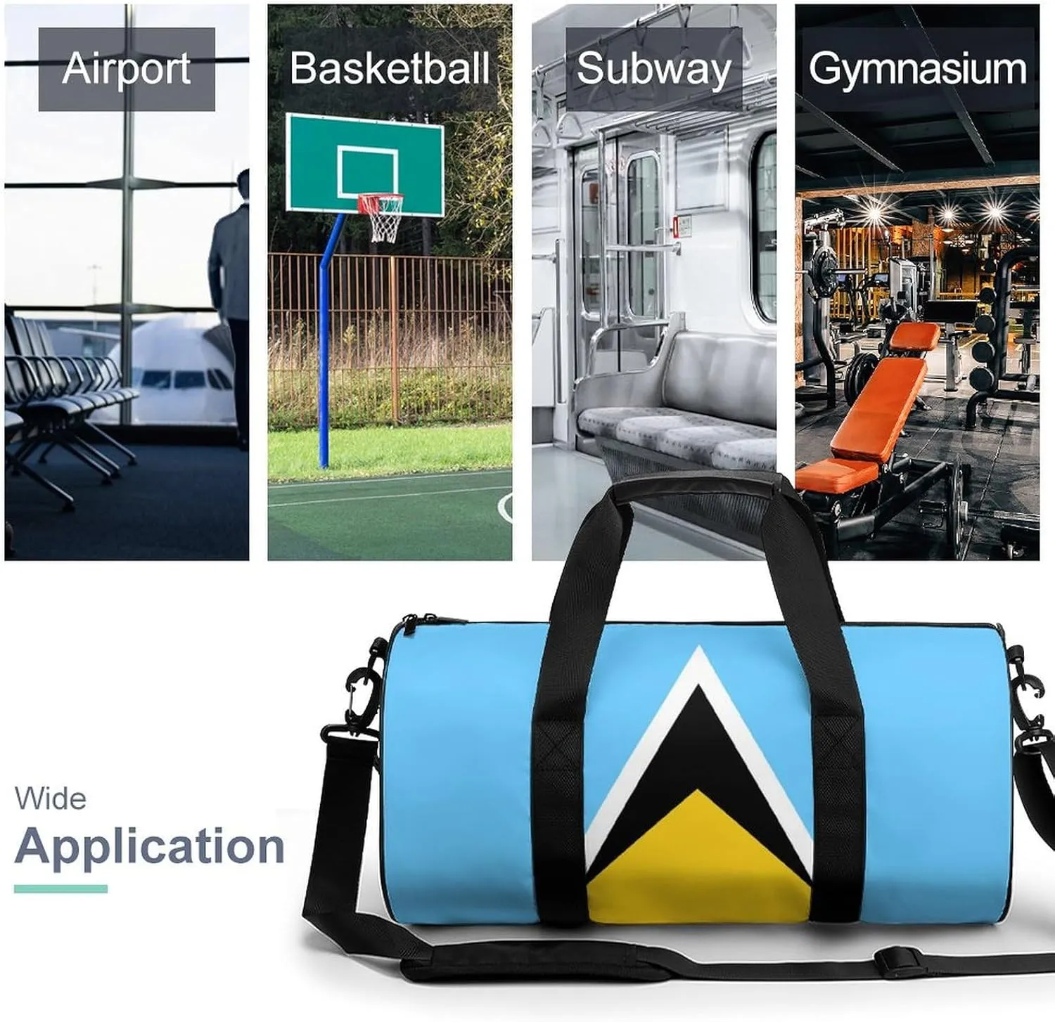 Saint Lucia Flag Large Capacity Gym Bag for Women Men with Wet Pocket Travel Duffel