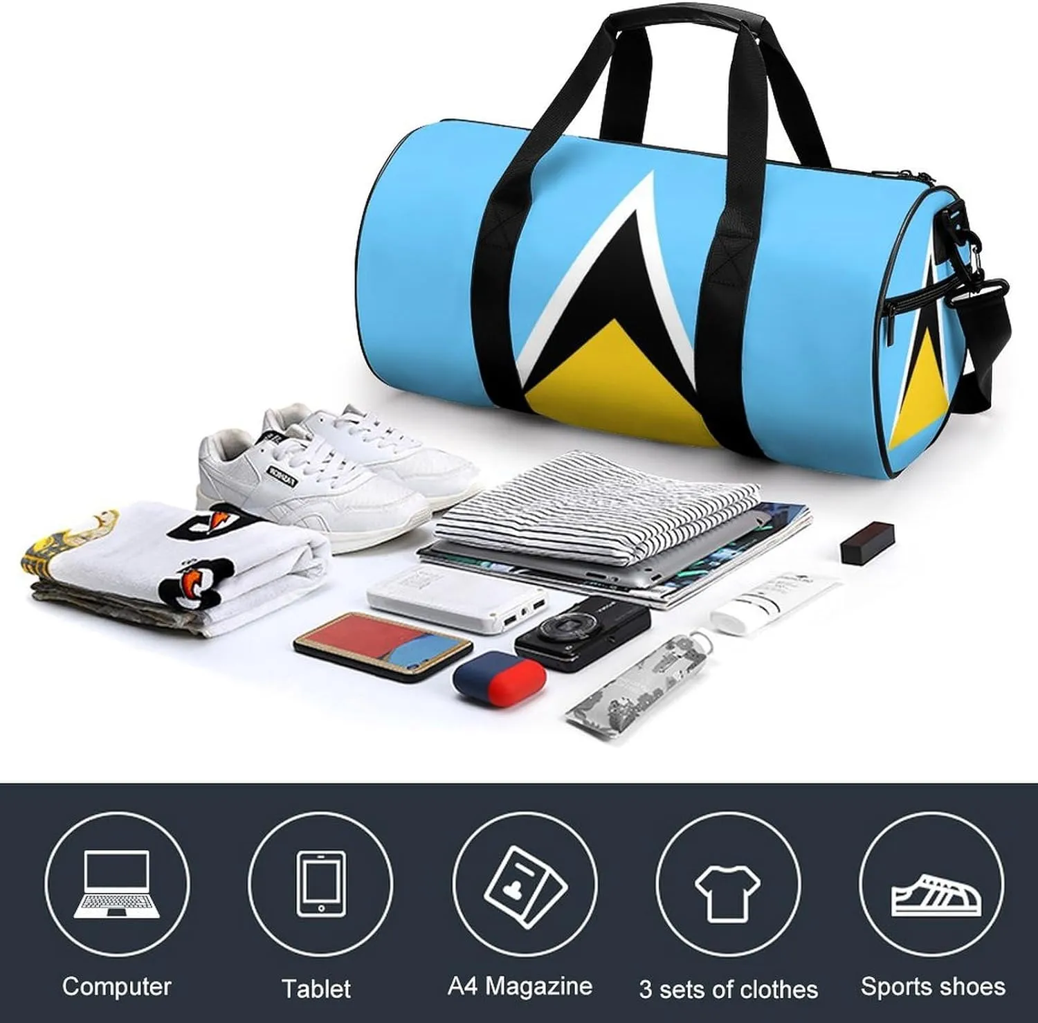 Saint Lucia Flag Large Capacity Gym Bag for Women Men with Wet Pocket Travel Duffel