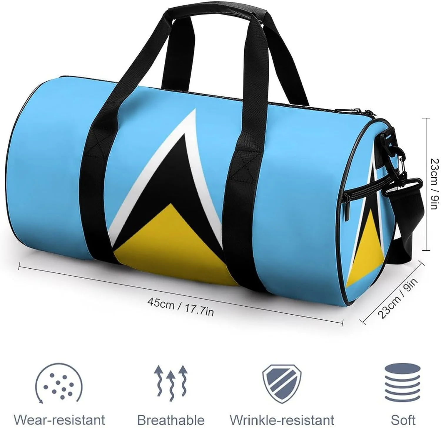 Saint Lucia Flag Large Capacity Gym Bag for Women Men with Wet Pocket Travel Duffel