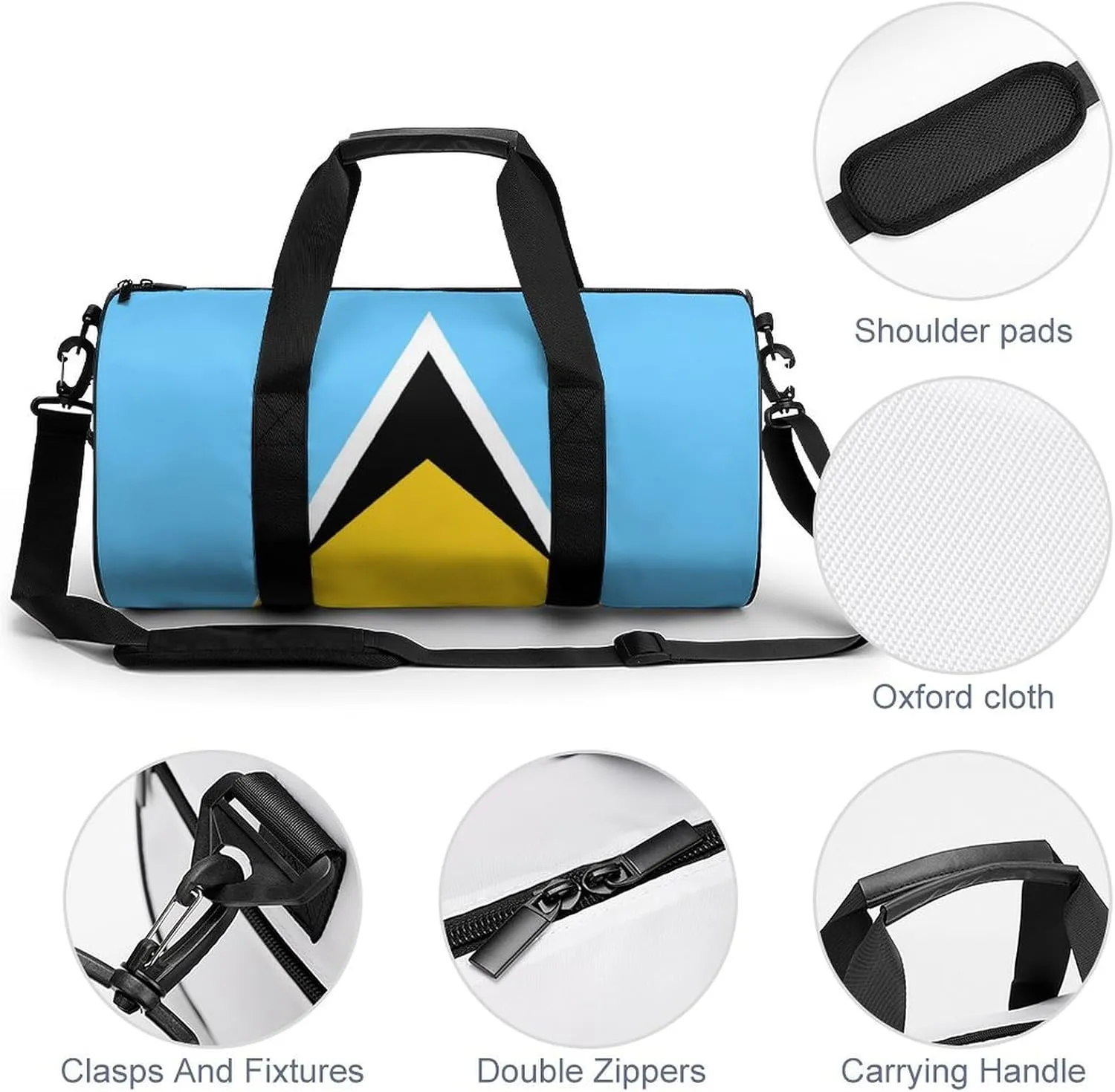 Saint Lucia Flag Large Capacity Gym Bag for Women Men with Wet Pocket Travel Duffel
