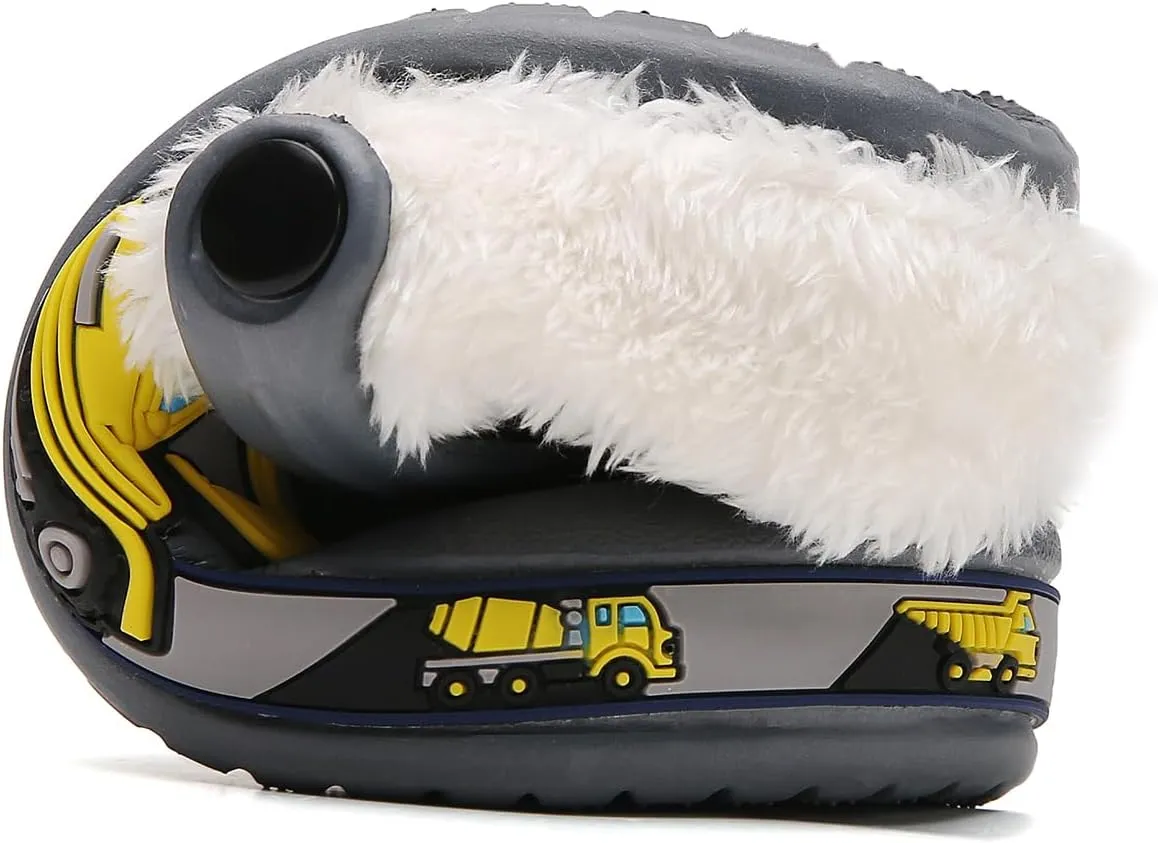 SECHRITE Kids Fur Lined Clogs Garden Shoes for Boys Girls Toddler Cartoon Sandals with Removable Fleece Lined Winter Warm Indoor Outdoor Home Slippers Non-Slip Sole