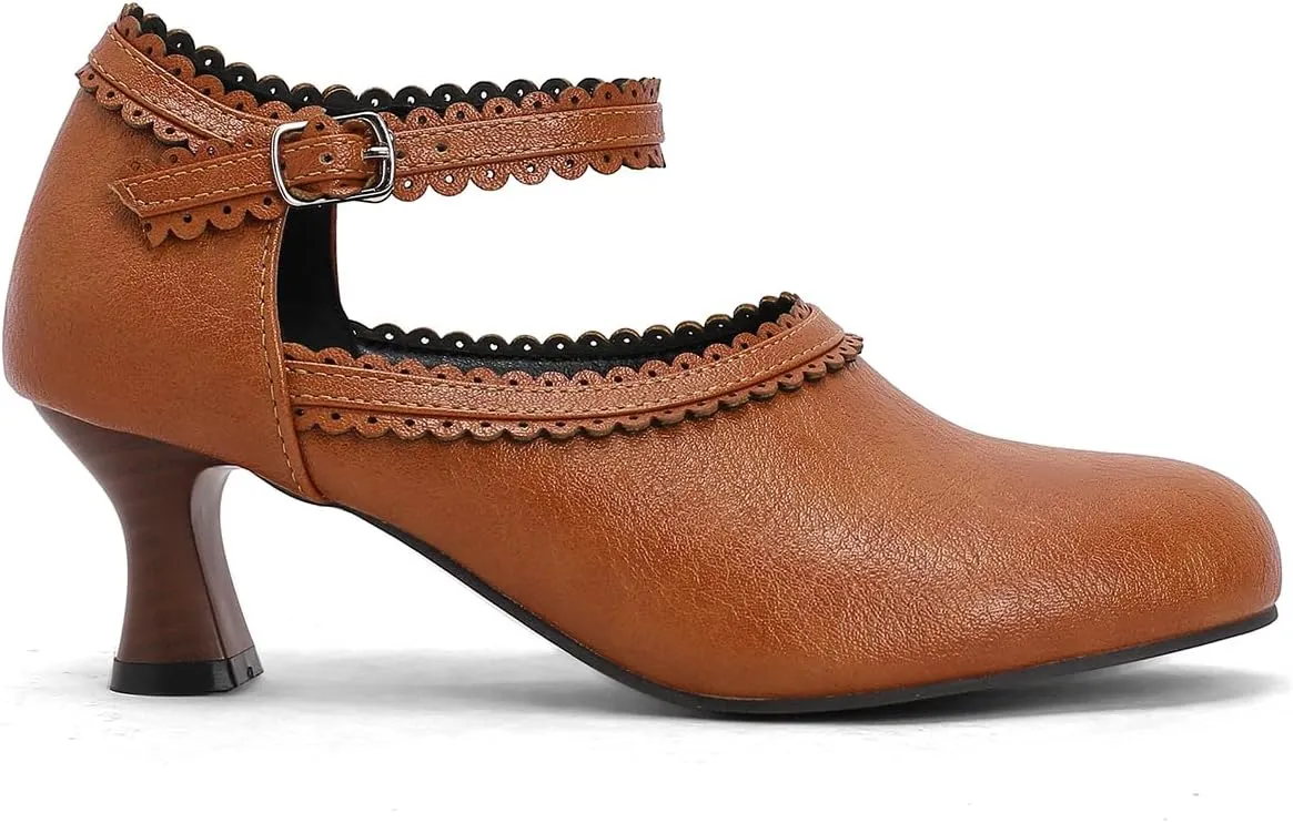SHODENSE Women Kitten Heels Mary Jane Oxford Shoes Round Closed Toe Ankle Strap Dress Sandals Cutout Mid Block Heel Mary Jane Pumps Matte Criss-Cross Strappy Pumps Office Ladies Work Party 4-17 M US