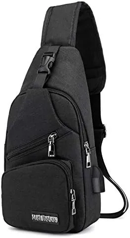 Shoulder Backpack Urban Travel Backpack Crossbody Bag Sling Bag Chest Bag Men Oxford Small Casual Outdoor Travel USB Charging Port - Black