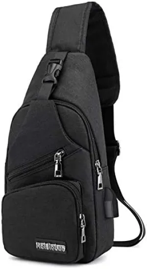 Shoulder Backpack Urban Travel Backpack Crossbody Bag Sling Bag Chest Bag Men Oxford Small Casual Outdoor Travel USB Charging Port - Black