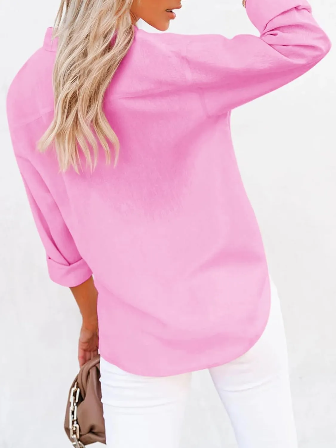 siliteelon Button Down Shirts for Women Dress Shirts Long Sleeve Wrinkle-Free Blouse Casual Solid Office Work Tunic Top