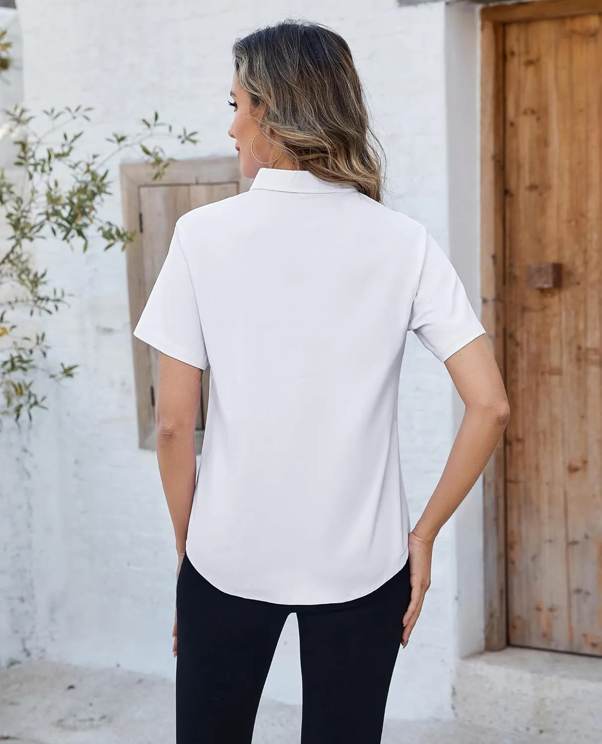 siliteelon Button Down Shirts Women Oxford Shirts Short Sleeve Cotton Wrinkle Free Dress Shirts Work Office Blouse