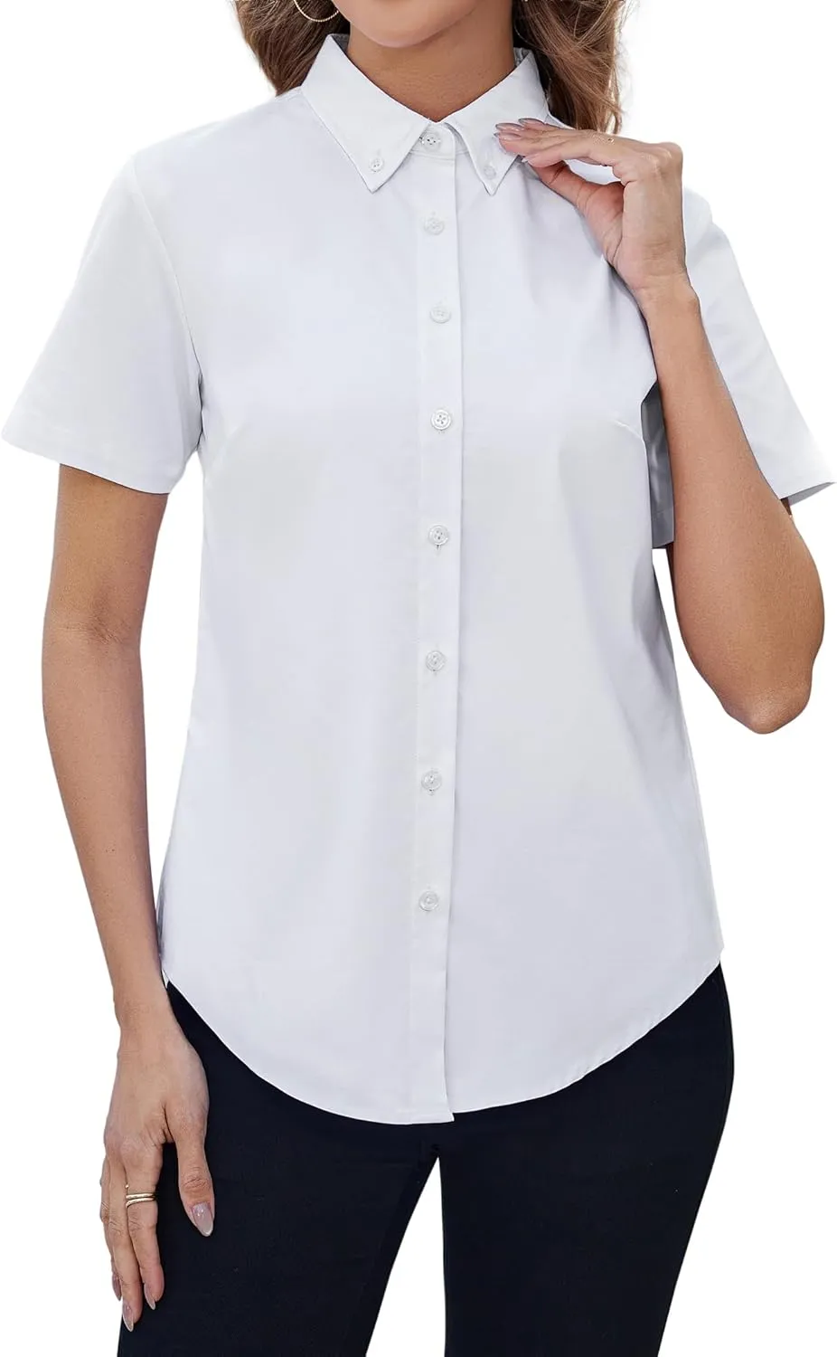 siliteelon Button Down Shirts Women Oxford Shirts Short Sleeve Cotton Wrinkle Free Dress Shirts Work Office Blouse