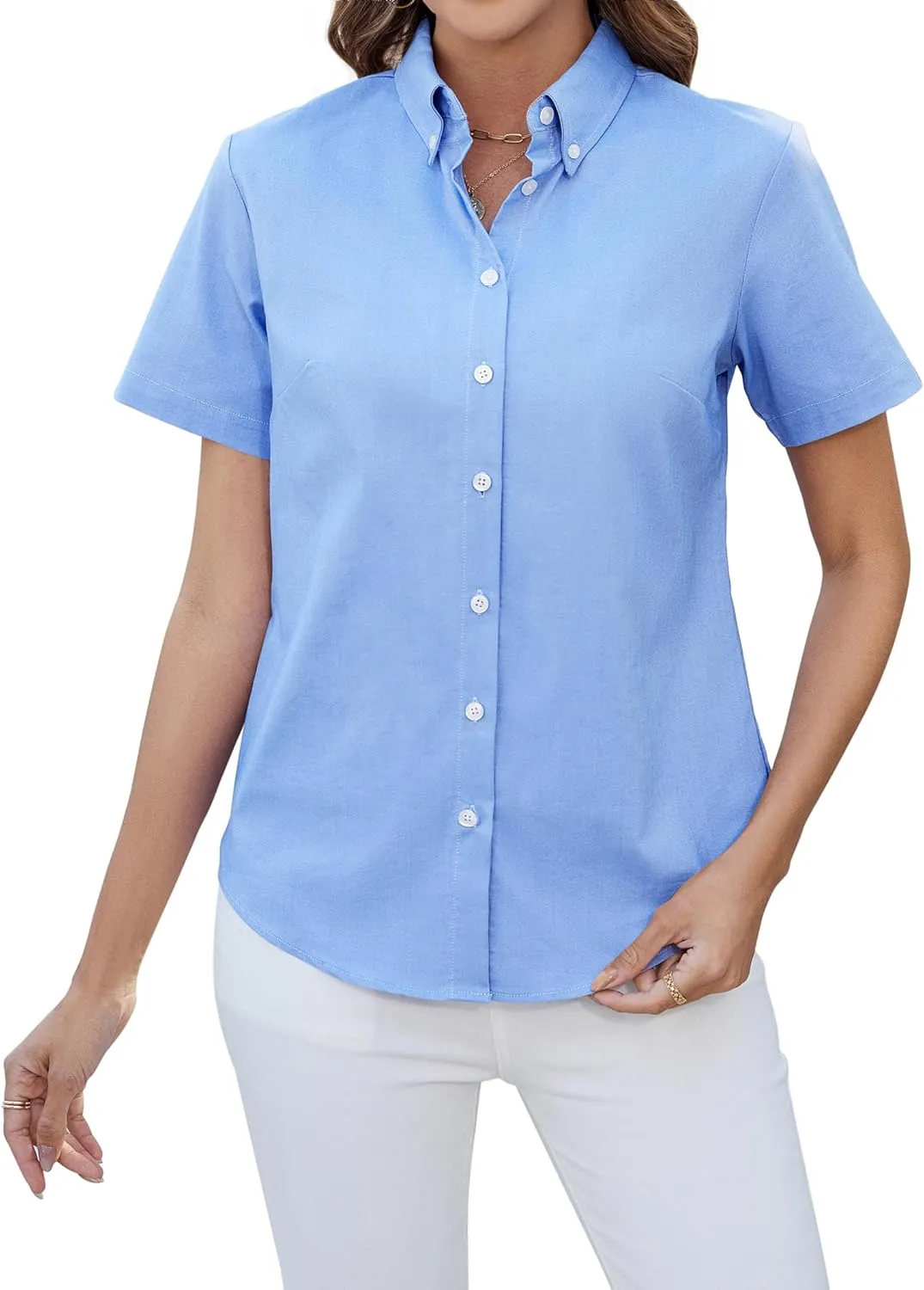 siliteelon Button Down Shirts Women Oxford Shirts Short Sleeve Cotton Wrinkle Free Dress Shirts Work Office Blouse