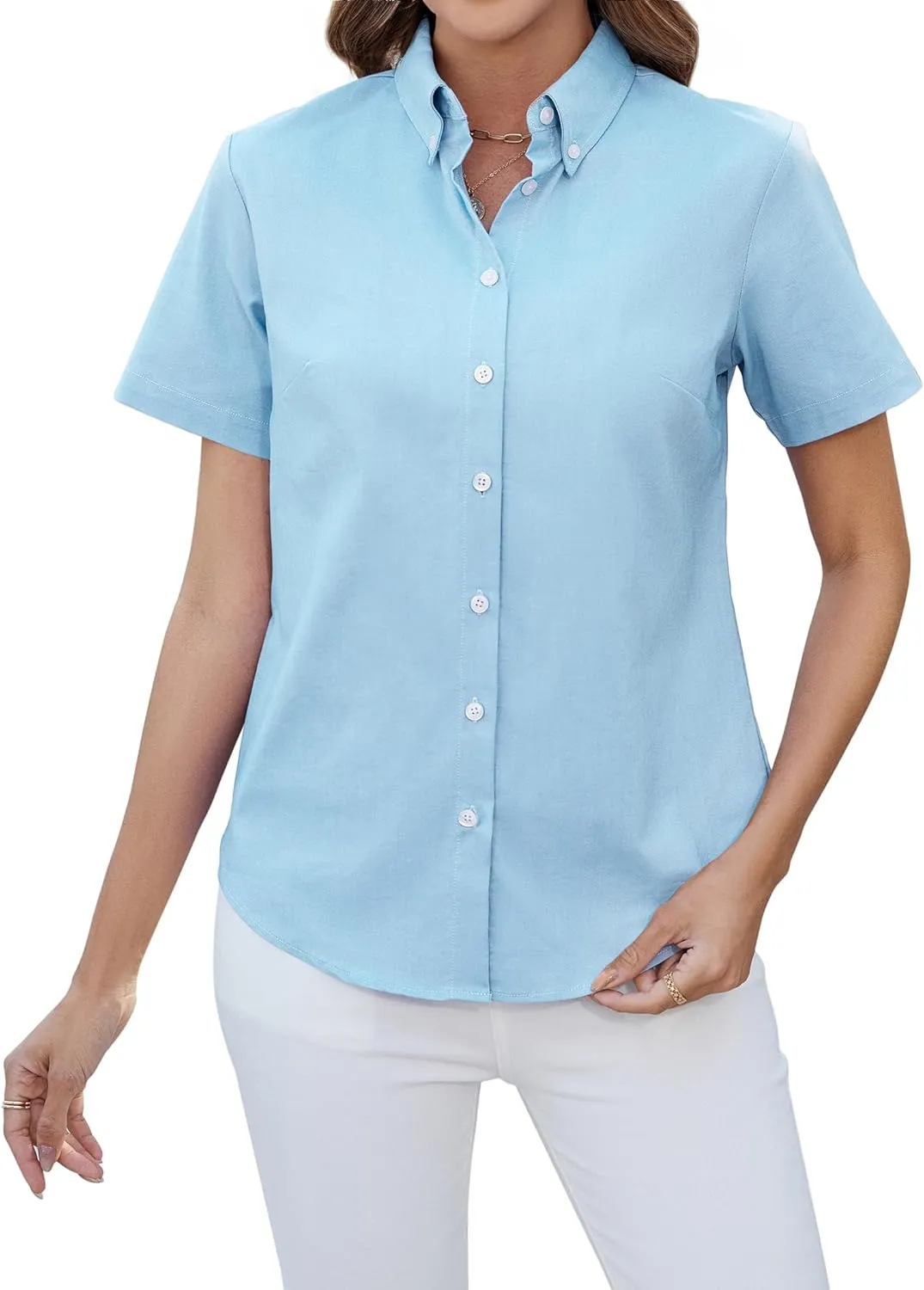 siliteelon Button Down Shirts Women Oxford Shirts Short Sleeve Cotton Wrinkle Free Dress Shirts Work Office Blouse