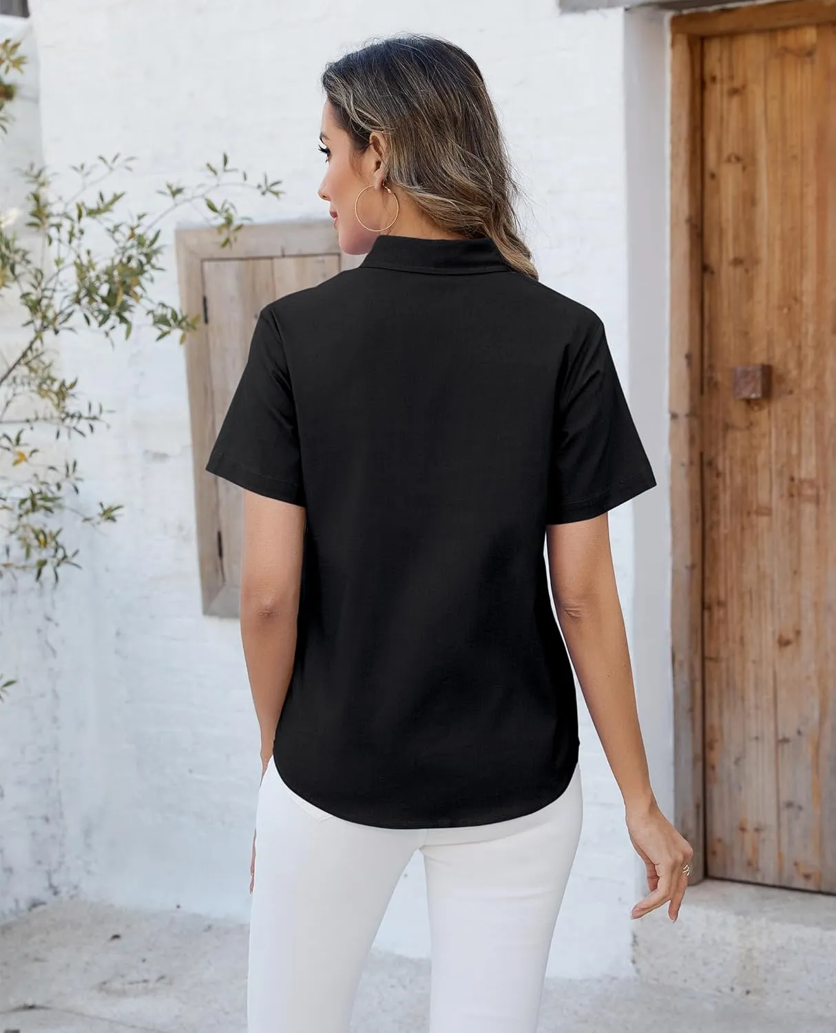 siliteelon Button Down Shirts Women Oxford Shirts Short Sleeve Cotton Wrinkle Free Dress Shirts Work Office Blouse