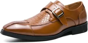 Single Season Dress Oxford for Men Slip On Monk Strap Crocodile Print Faux Leather Non Slip Resistant Low Top Working Very Popular Among Young People (Color : Yellow, Size : 9)