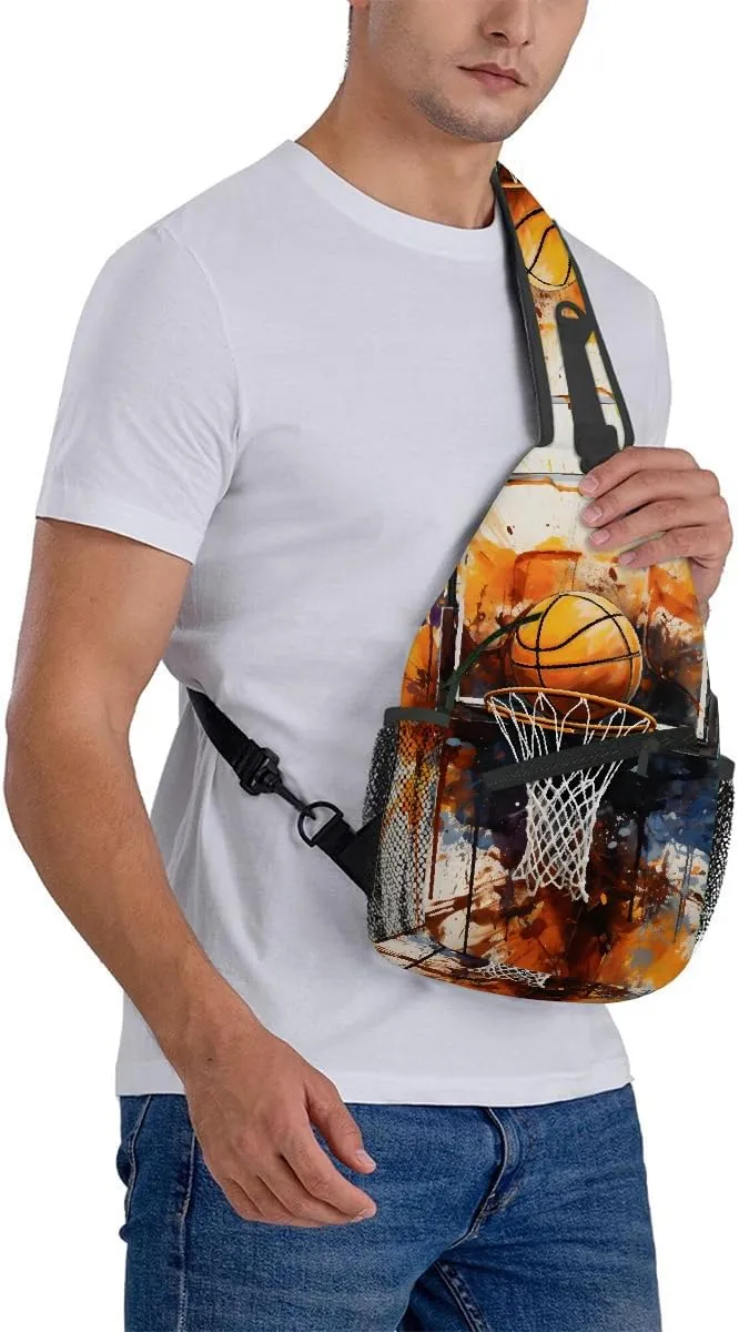 Sling Bag for Women Men, Basketball Sport Fanny Pack Crossbody Backpack Shoulder Belt Bags Chest Purses for Travel Hiking Cycling