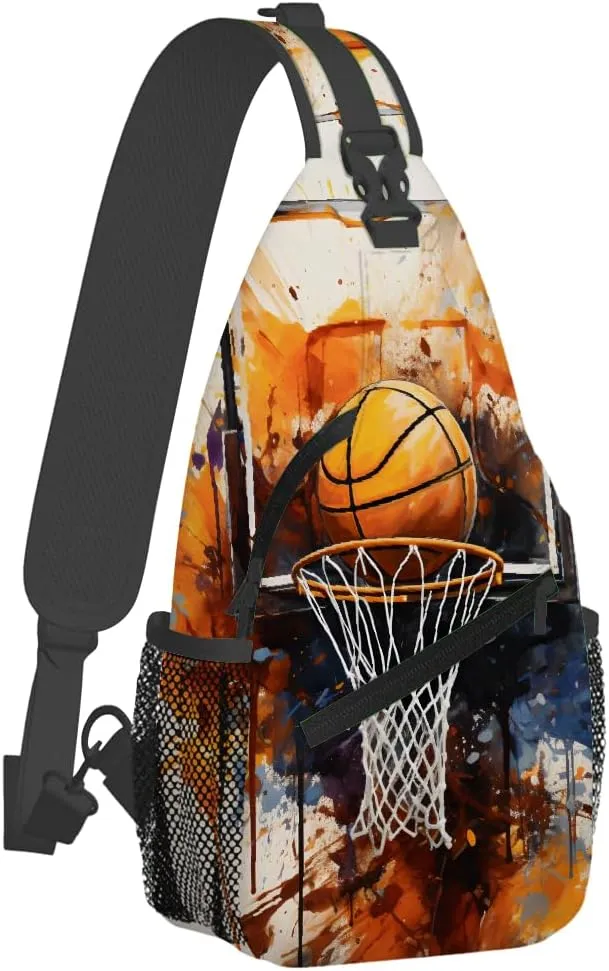 Sling Bag for Women Men, Basketball Sport Fanny Pack Crossbody Backpack Shoulder Belt Bags Chest Purses for Travel Hiking Cycling