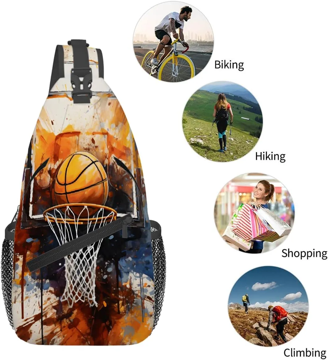 Sling Bag for Women Men, Basketball Sport Fanny Pack Crossbody Backpack Shoulder Belt Bags Chest Purses for Travel Hiking Cycling
