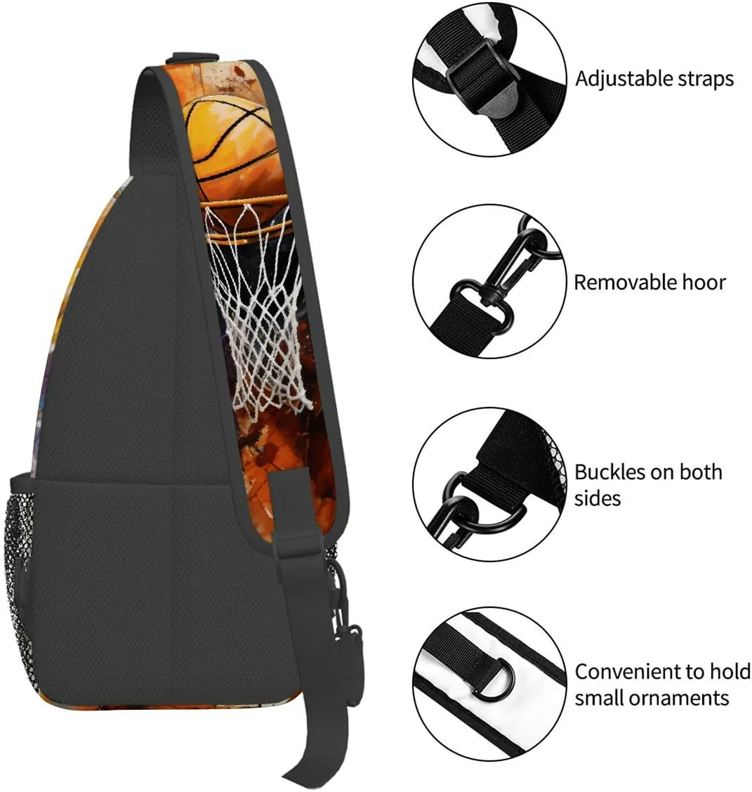 Sling Bag for Women Men, Basketball Sport Fanny Pack Crossbody Backpack Shoulder Belt Bags Chest Purses for Travel Hiking Cycling