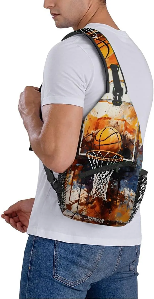 Sling Bag for Women Men, Basketball Sport Fanny Pack Crossbody Backpack Shoulder Belt Bags Chest Purses for Travel Hiking Cycling