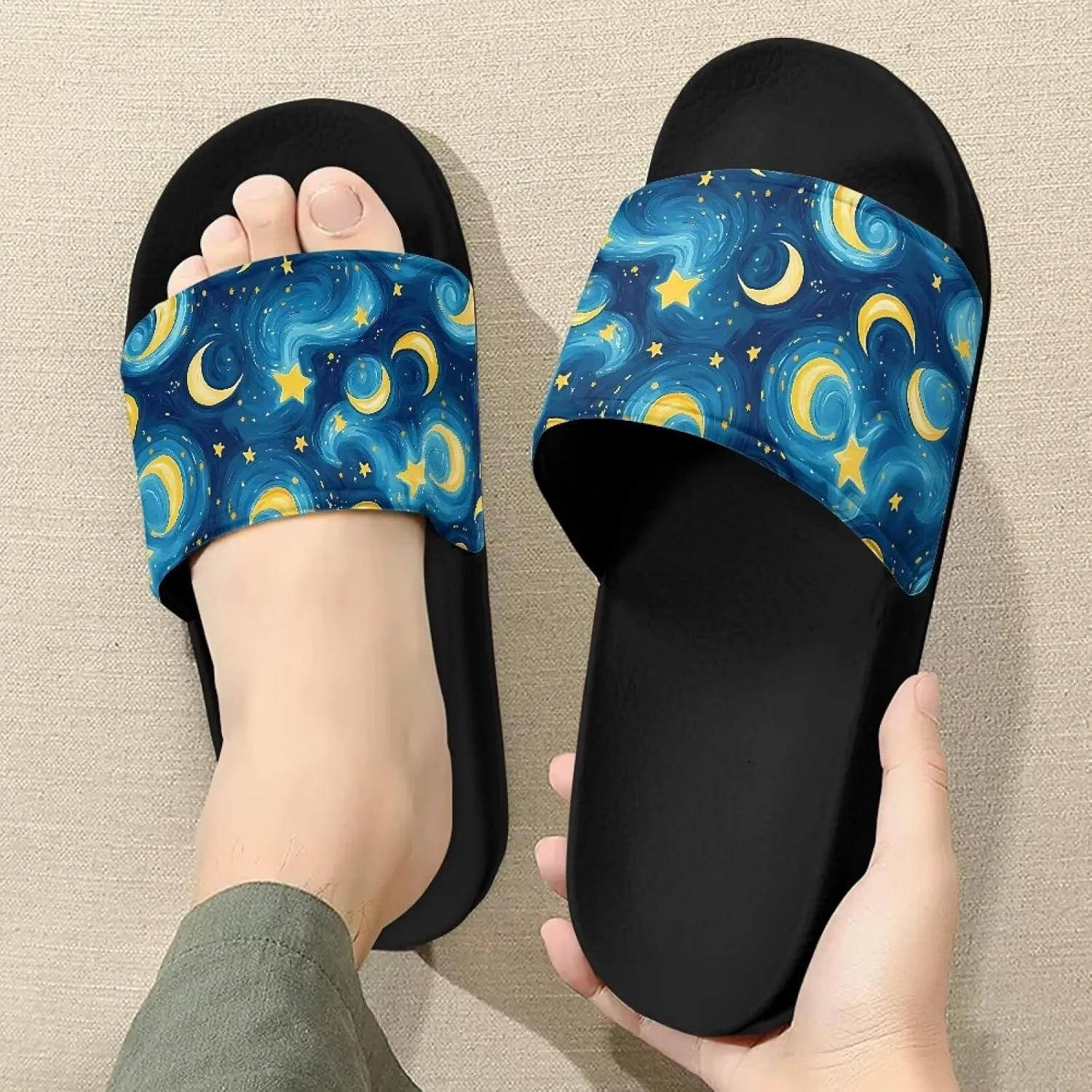 Slippers Sandals for Women EVA Flat Slides Anti-Slip House Shower Shoes Indoor Outdoor Open Toe Spa Pool Slides SizeUS 6-13.5