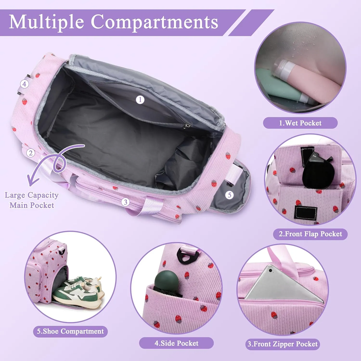 Small Gym Bags for Women, Travel Duffle Bag with Shoes Compartment, 4 in 1 Carry on Weekender Overnight Bag with Dry Wet Separated Pocket, Sport Gym Tote Bag for Yoga, Dance, Swimming, Workout, Ballet