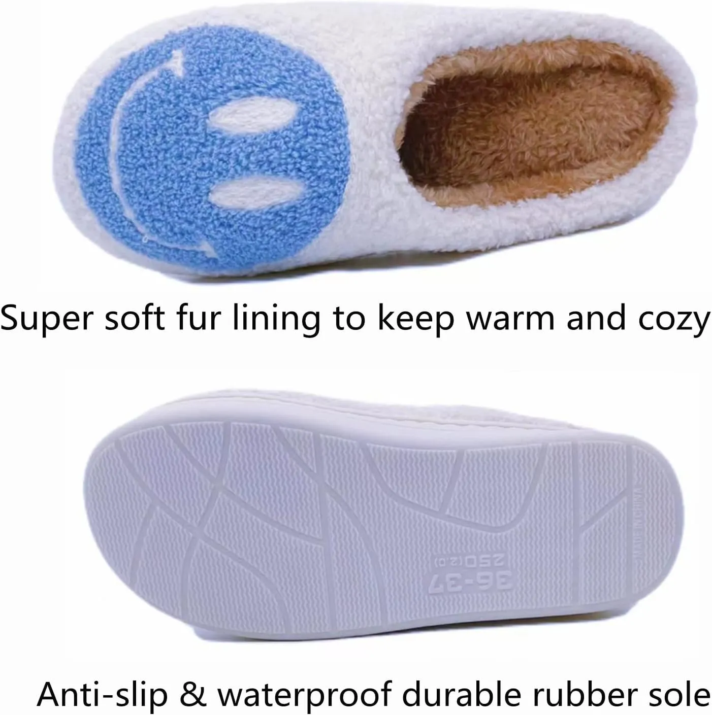 Smile Face Slippers Women Men Toddlers House Slippers for Kids Waterproof Sole Fuzzy Slide Boys Girls Slip-on Shoes for Women