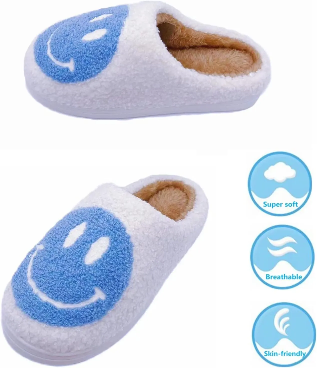 Smile Face Slippers Women Men Toddlers House Slippers for Kids Waterproof Sole Fuzzy Slide Boys Girls Slip-on Shoes for Women