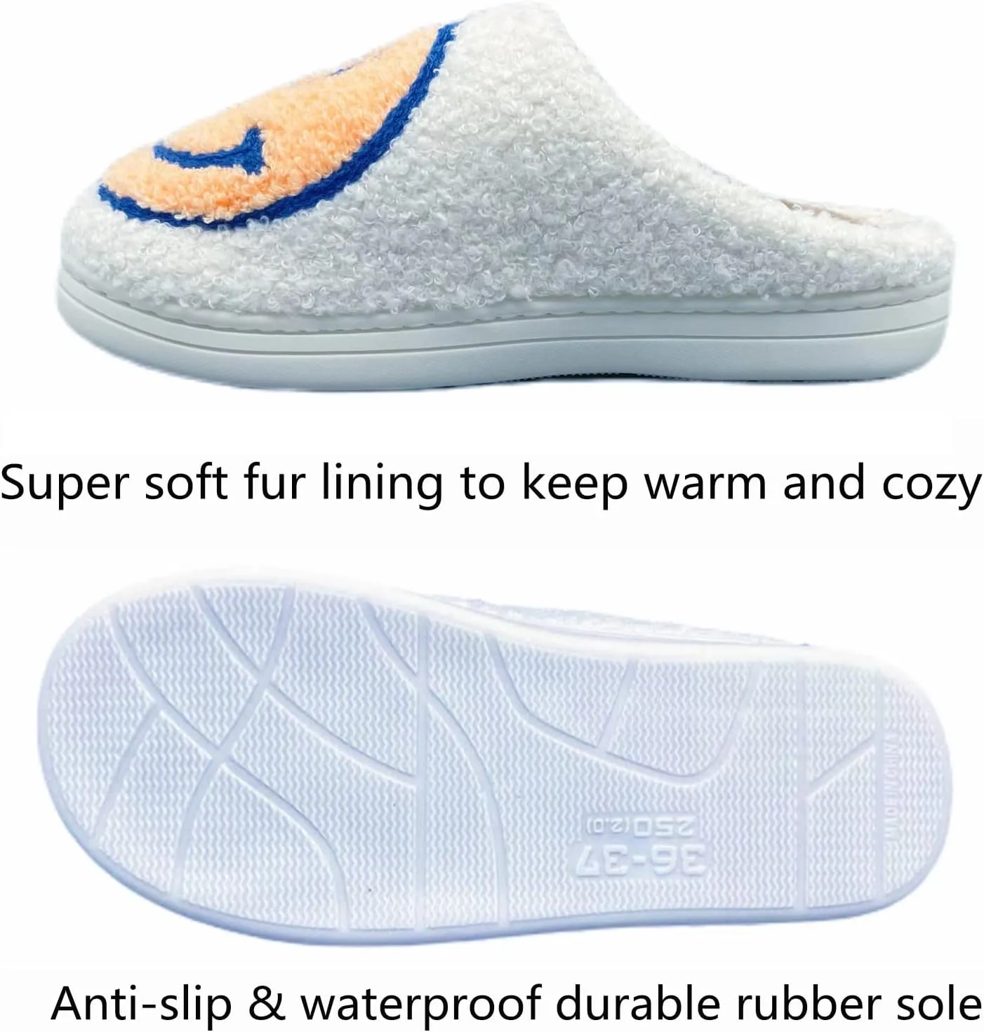 Smile Face Slippers Women Men Toddlers House Slippers for Kids Waterproof Sole Fuzzy Slide Boys Girls Slip-on Shoes for Women