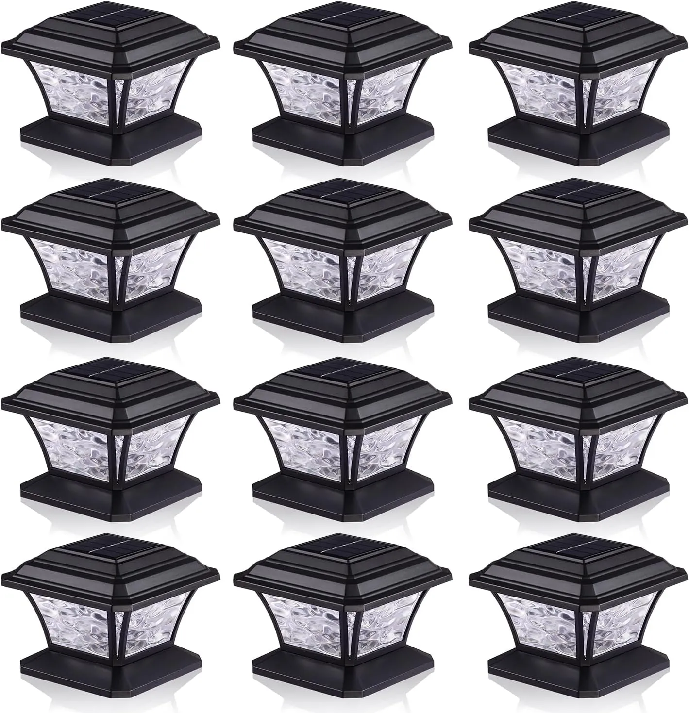 Solar Post Cap Lights, Warm White & RGB Automatic Cycling & Fixed RGB Color, 9 Colors to Choose, 20 Lumens lP65 Waterproof Fit 3.5x3.5 4x4 4.5x4.5 5x5 Wood Post Lights Black (12 Pack)