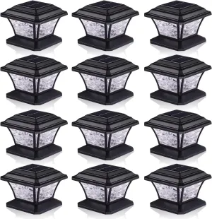 Solar Post Cap Lights, Warm White & RGB Automatic Cycling & Fixed RGB Color, 9 Colors to Choose, 20 Lumens lP65 Waterproof Fit 3.5x3.5 4x4 4.5x4.5 5x5 Wood Post Lights Black (12 Pack)