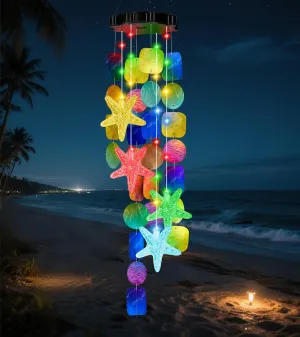 Solar Starfish Wind Chimes for Outside Mobile Shells Wind Chimes Hanging Decorative Lights for Holiday Garden Porch Yard Window Party Outdoor Decor, Gift for Mom Grandma Wife Girlfriend Neighbors