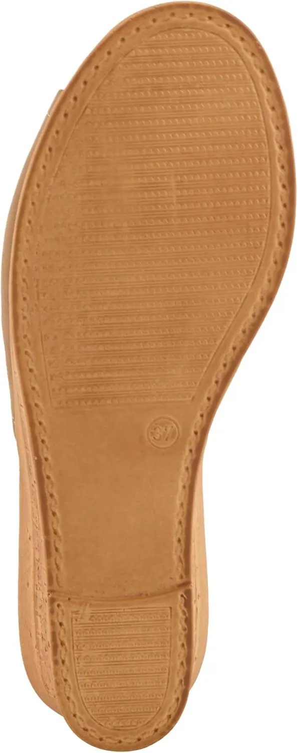 Spring Step Estella Women's Fashion Wedge Slide Sandals – Casual Leather Heel with Geometric Laser-Cut Detailing