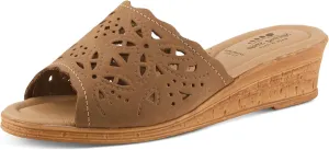 Spring Step Estella Women's Fashion Wedge Slide Sandals – Casual Leather Heel with Geometric Laser-Cut Detailing