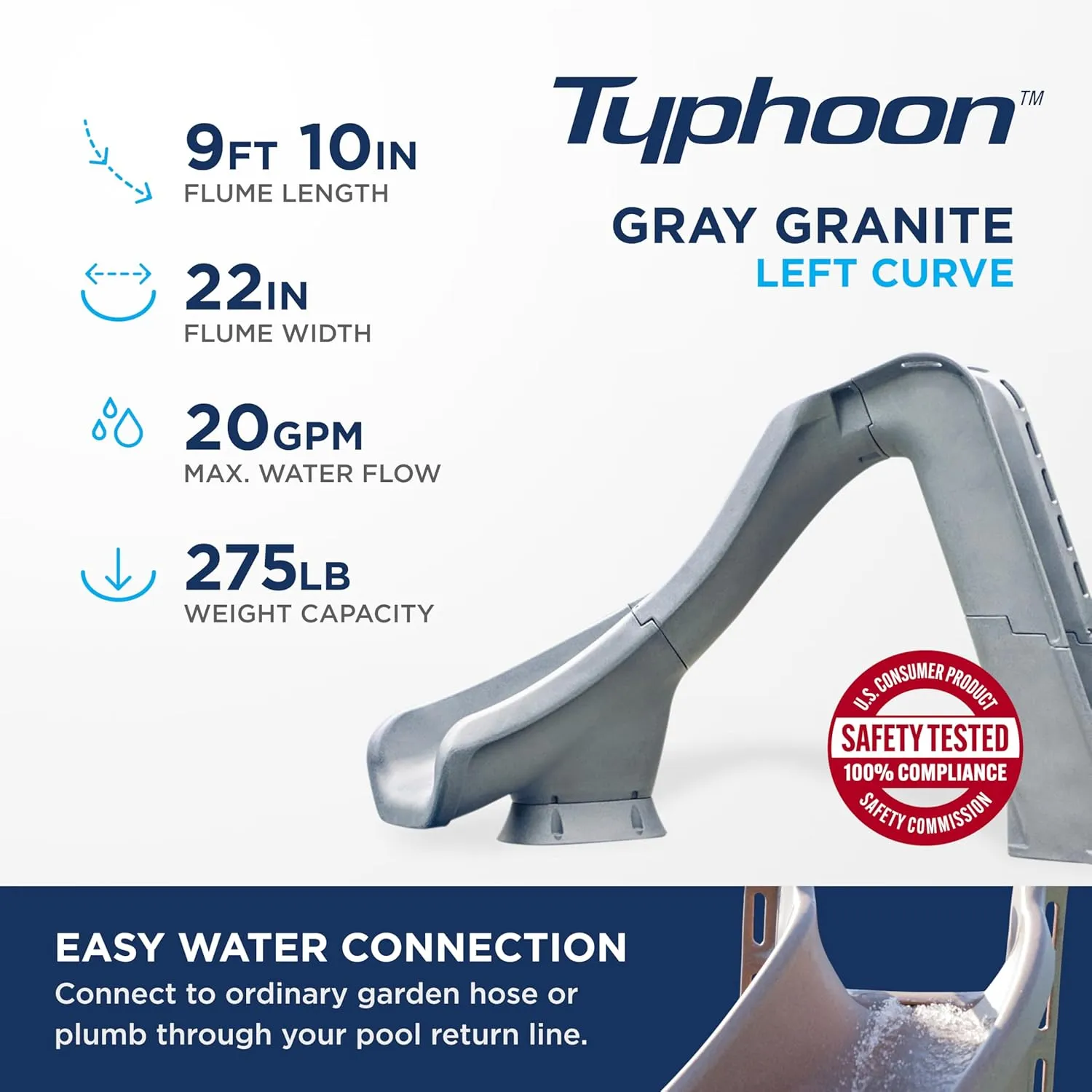 S.R. Smith 670-209-58224 Typhoon Left Curve Pool Slide, Gray Granite