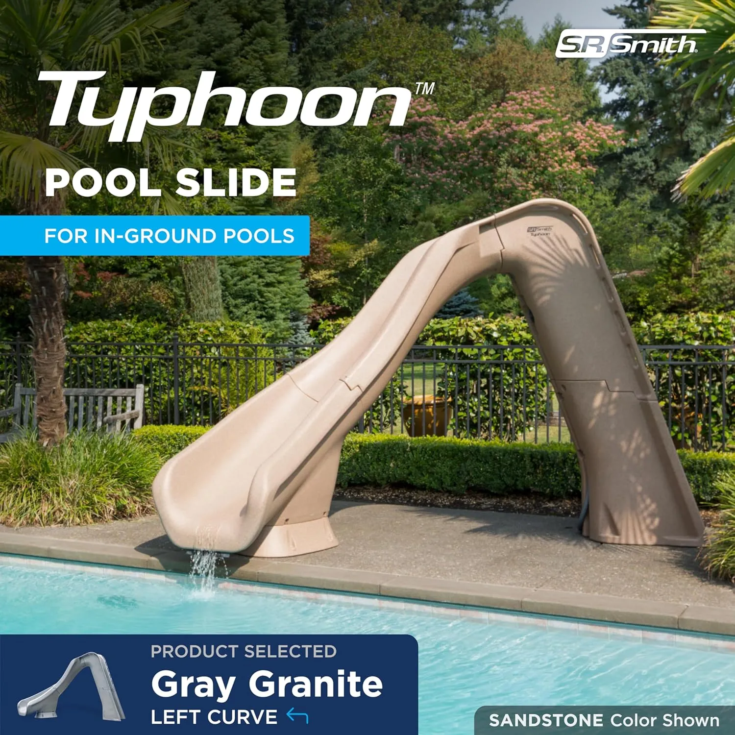 S.R. Smith 670-209-58224 Typhoon Left Curve Pool Slide, Gray Granite