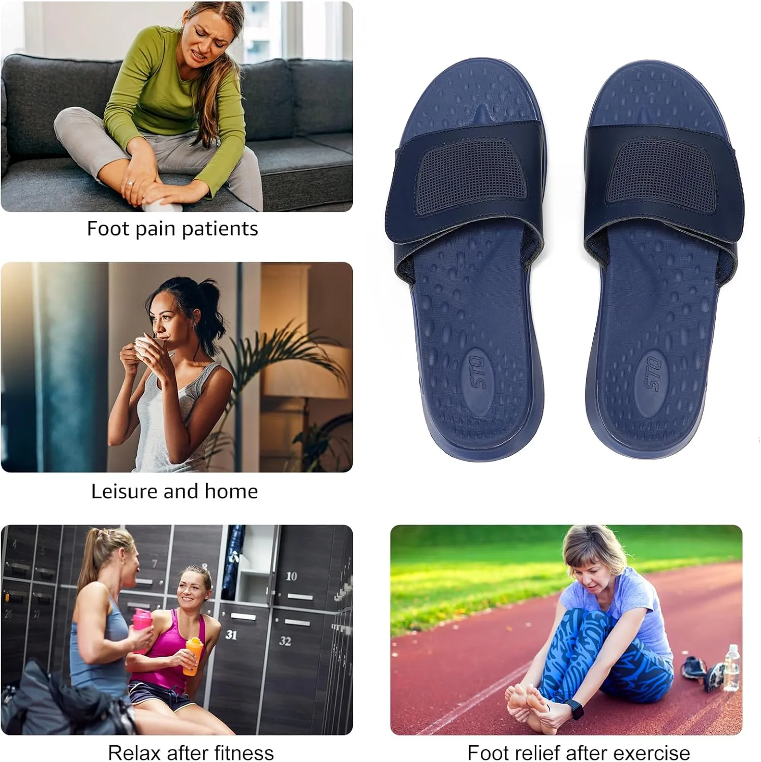 STQ Orthopedic Slides for Womens Arch Support Memory Foam Sandals with Adjustable Hook and Loop for Post Sport Pain Relief