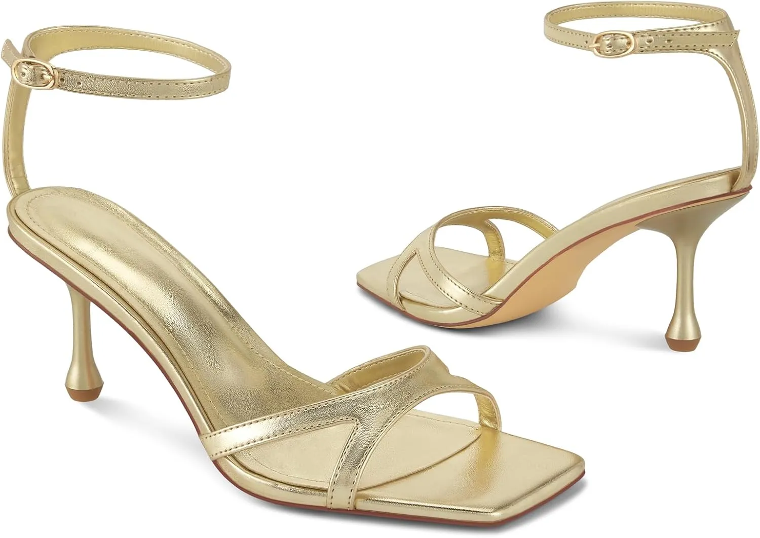 Strappy Heels for Women Stiletto Heels Summer Wedding Sandal Kitten Square Toe Black Nude Gold