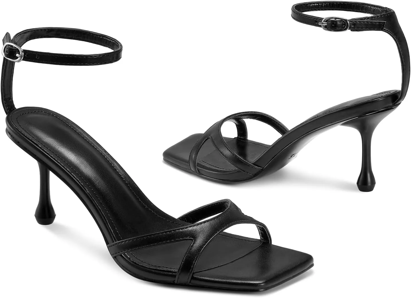 Strappy Heels for Women Stiletto Heels Summer Wedding Sandal Kitten Square Toe Black Nude Gold
