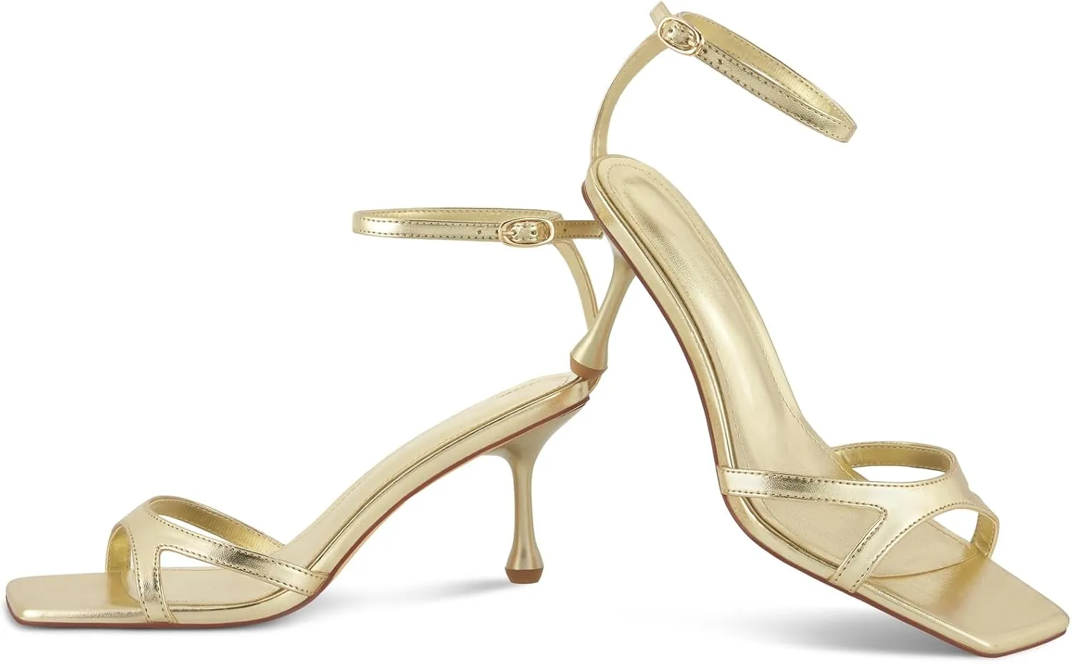 Strappy Heels for Women Stiletto Heels Summer Wedding Sandal Kitten Square Toe Black Nude Gold