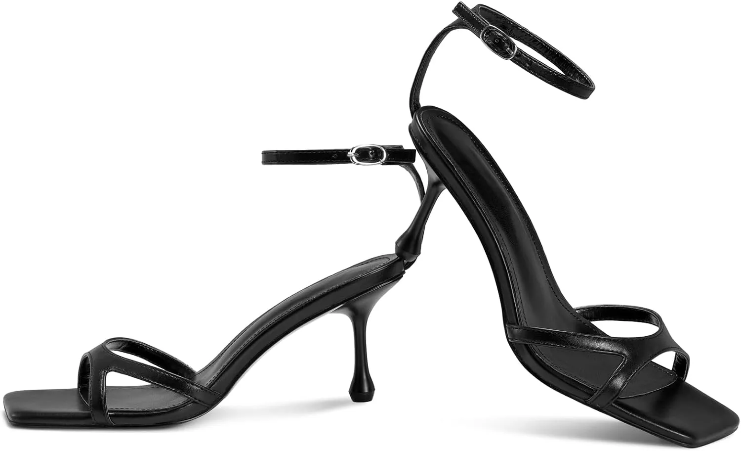 Strappy Heels for Women Stiletto Heels Summer Wedding Sandal Kitten Square Toe Black Nude Gold