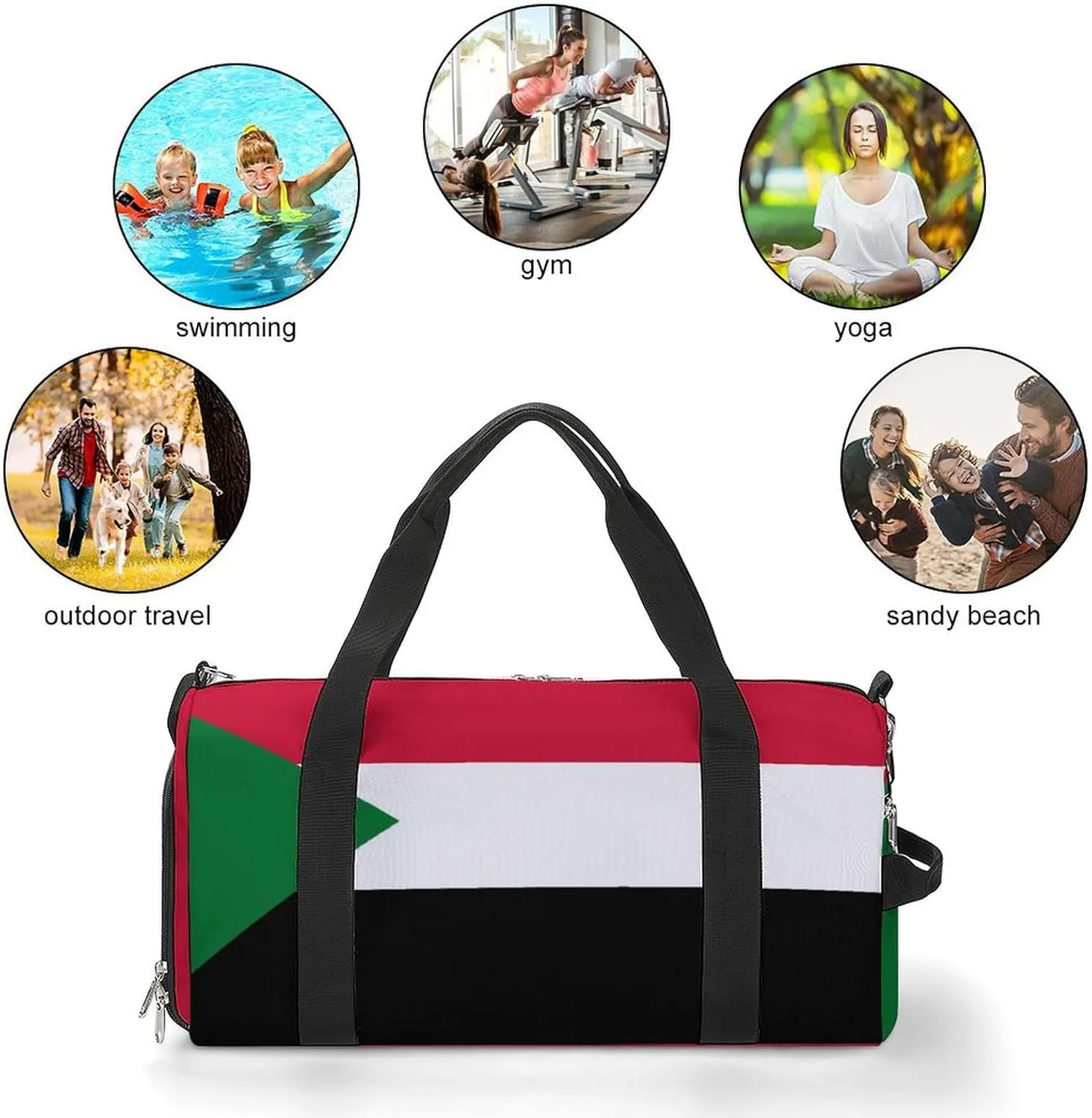Sudan Flag Gym Bag for Men Women with Shoe Compartment Waterproof Sports Travel
