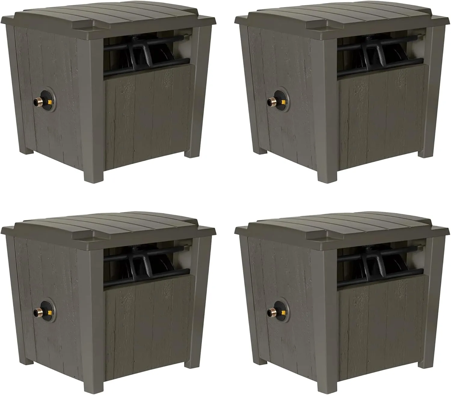 Suncast 4 Pack Farmington Weatherproof Smart-Tube Garden Hose Storage Container, Outdoor Hideaway Garden Hose Storage with Brass Connections, Stoney