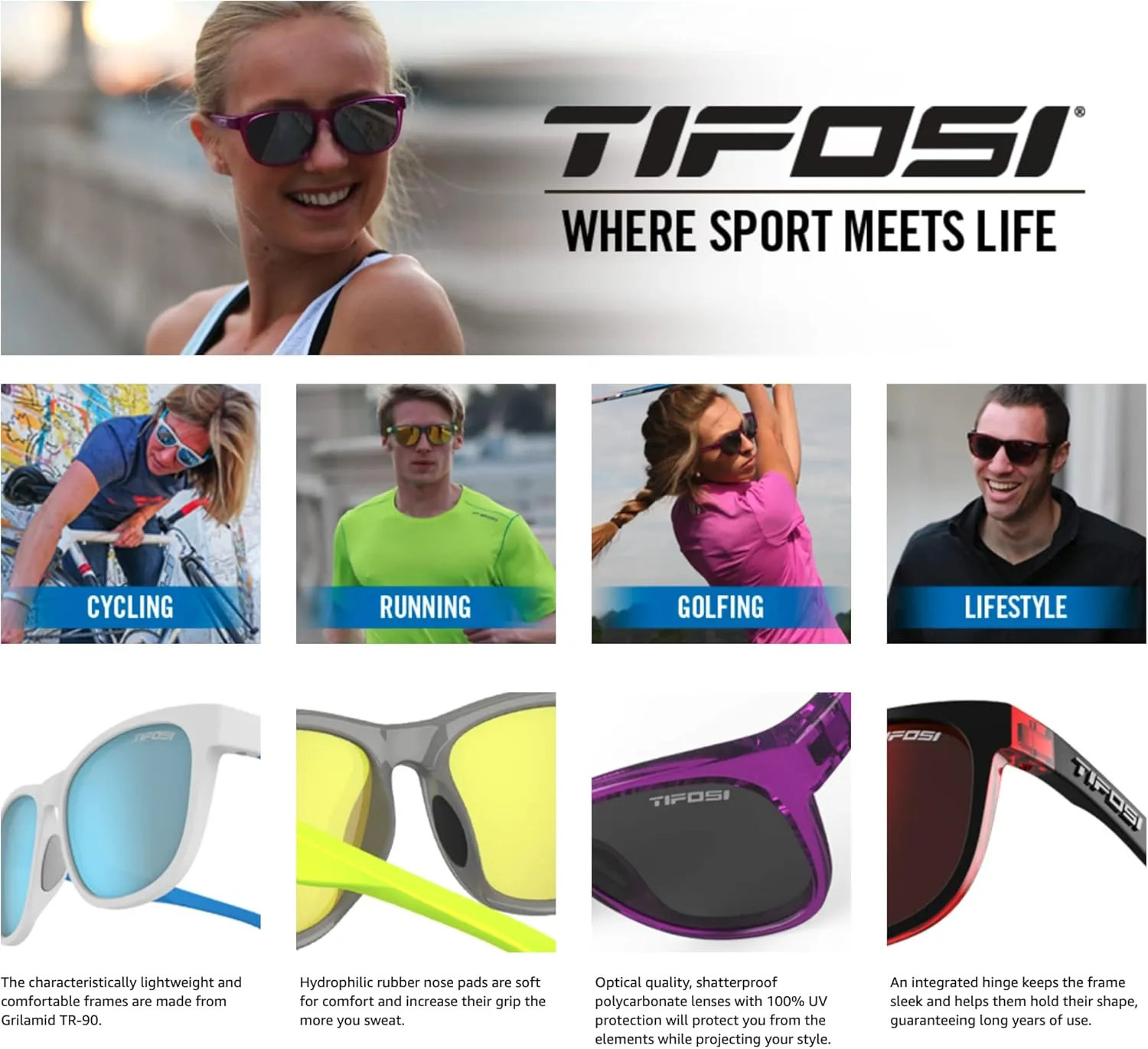 Swank Sport Sunglasses - Tangle Free - Ideal For Cycling, Golf, Hiking, Pickleball, Running and Great Lifestyle Look