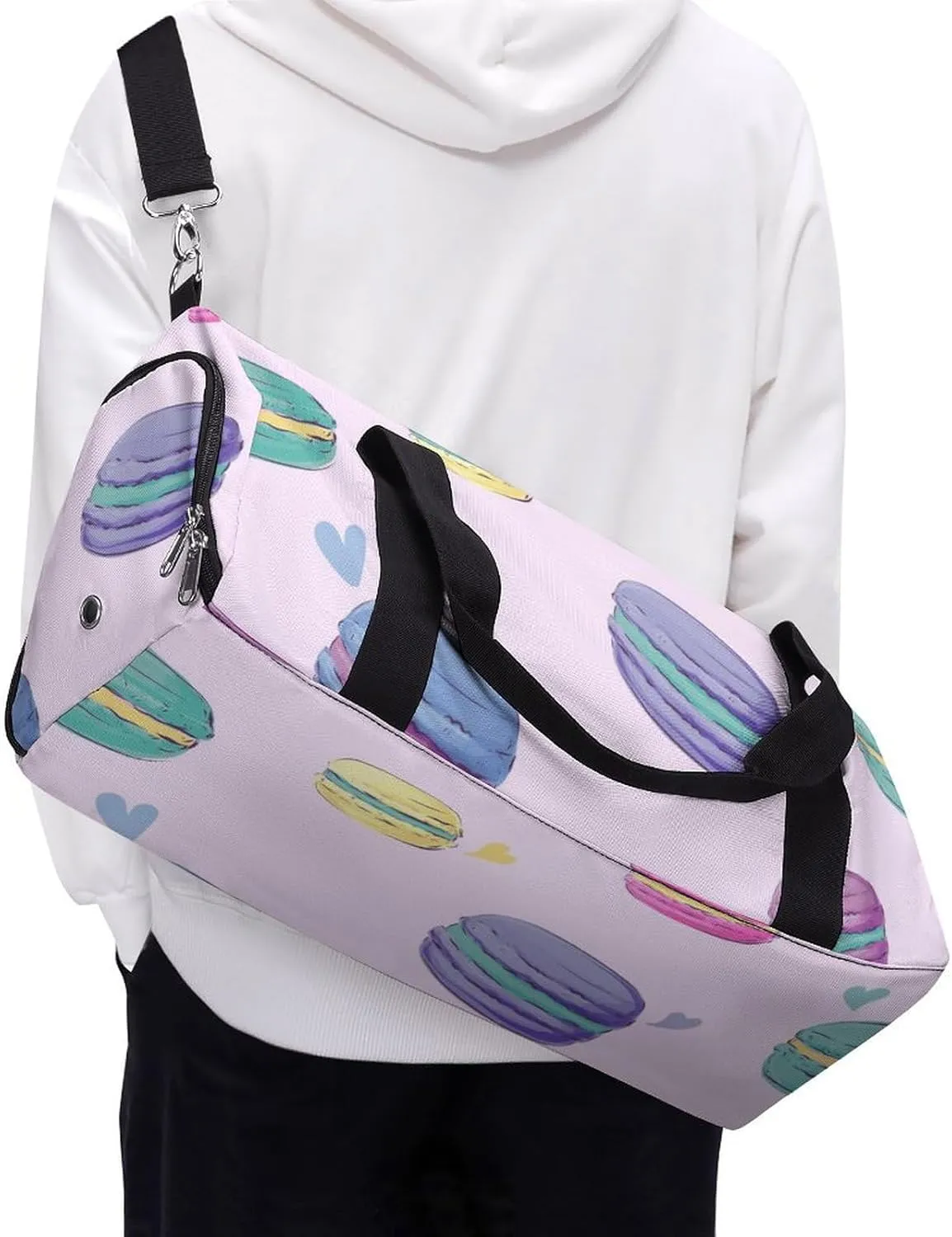 Sweets of Macaron Fitness Large Gym Bag for Unisex with Shoe Compartment & Wet Pocket